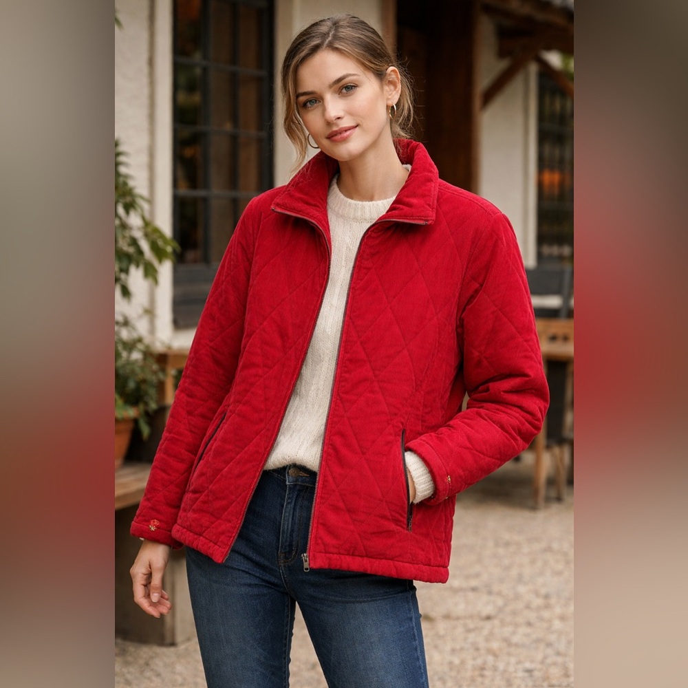 Vintage Pacific Trail Red Corduroy Quilted Jacket Full Zip Coat Winter Retro